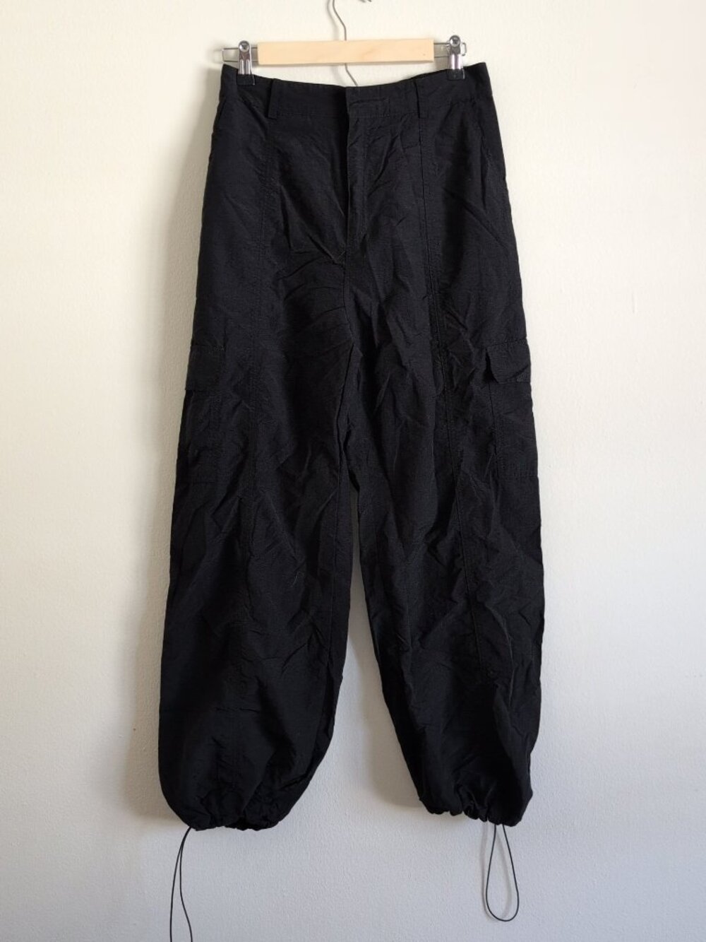Love Tree black nylon parachute cargo pants